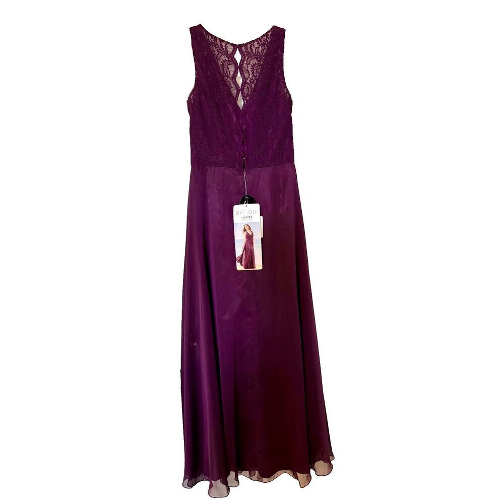 Belsoie Formal Dress Size 12 NWT Bordeaux Chiffon Lace Full Length Women's